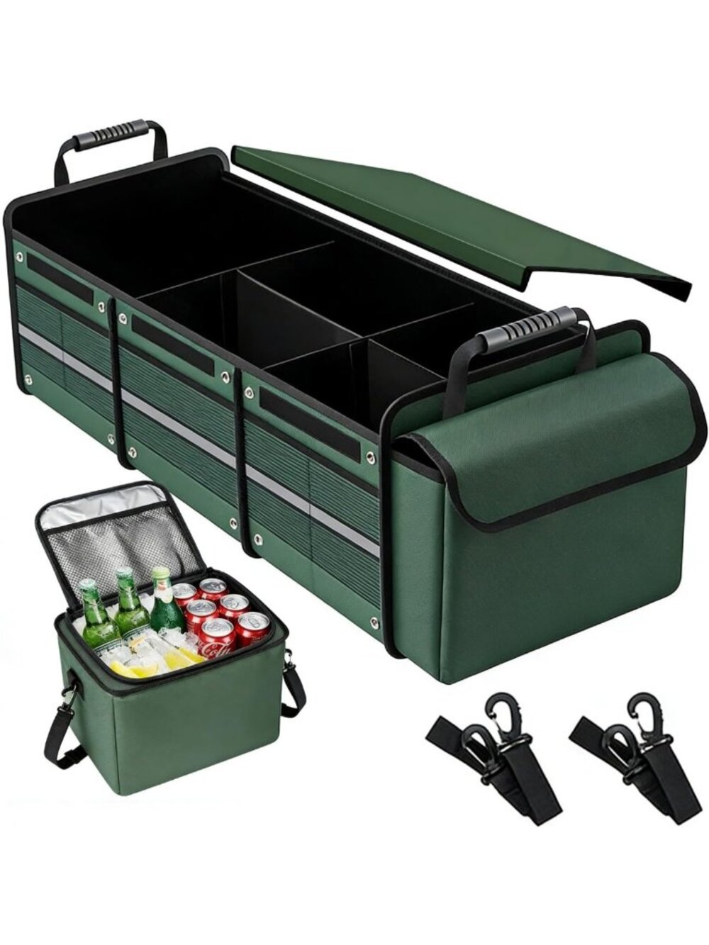 Collapsible Car Trunk Organizer with Cooler Bag - Multi-Compartment Storage for